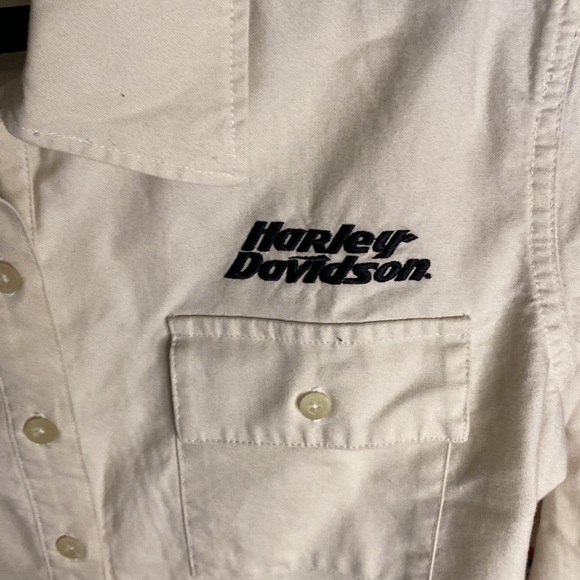 Harley Davidson Neutral Women’s Long Sleeve Button Up Top with Logos Size M/L - Picture 6 of 13